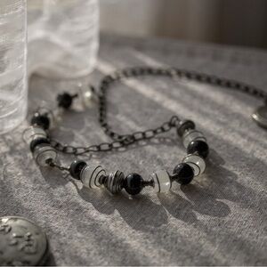 Lia Sophia Gunmetal Necklace Black Faceted Beads & Pearls